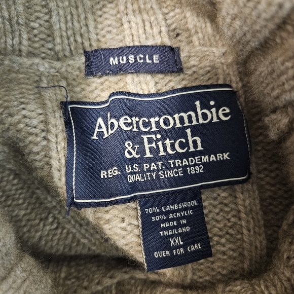 Abercrombie Fitch Heavy Lambswool Sweater XXL Tan Brown Chunky Knit Pullover - Picture 9 of 11